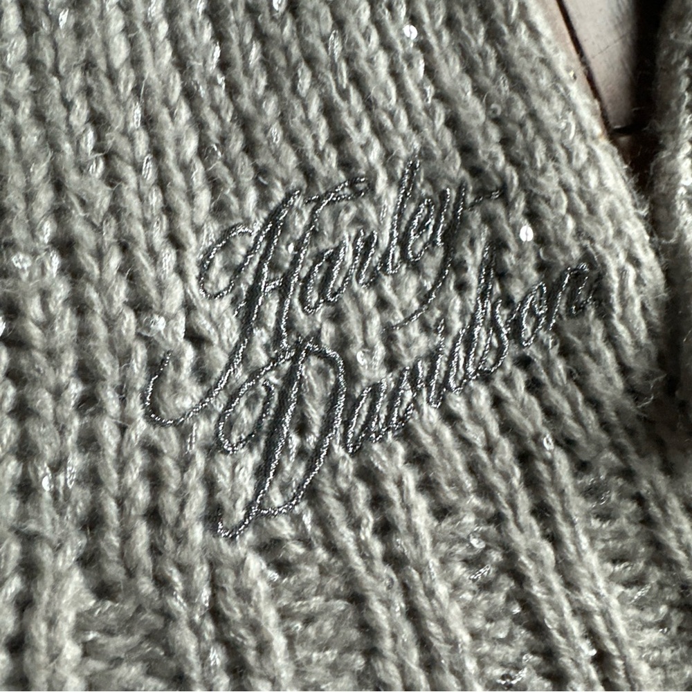 Harley-Davidson Women's Sweater Gray Fitted Shimmer Size Medium Sequins Knit